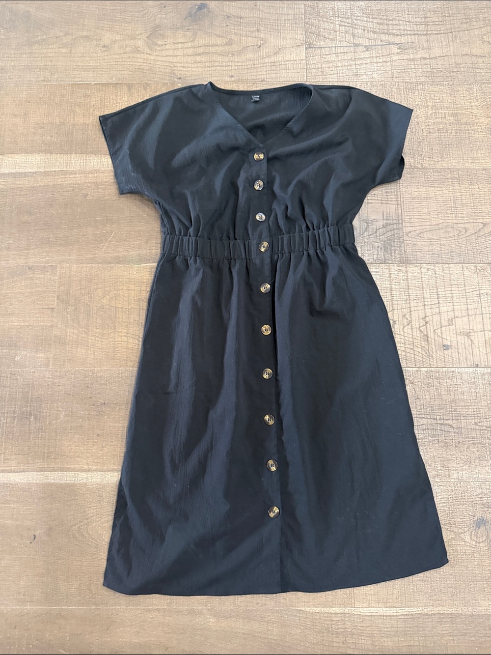 SHEIN Black Button-Front Midi Dress with Elastic Waist
